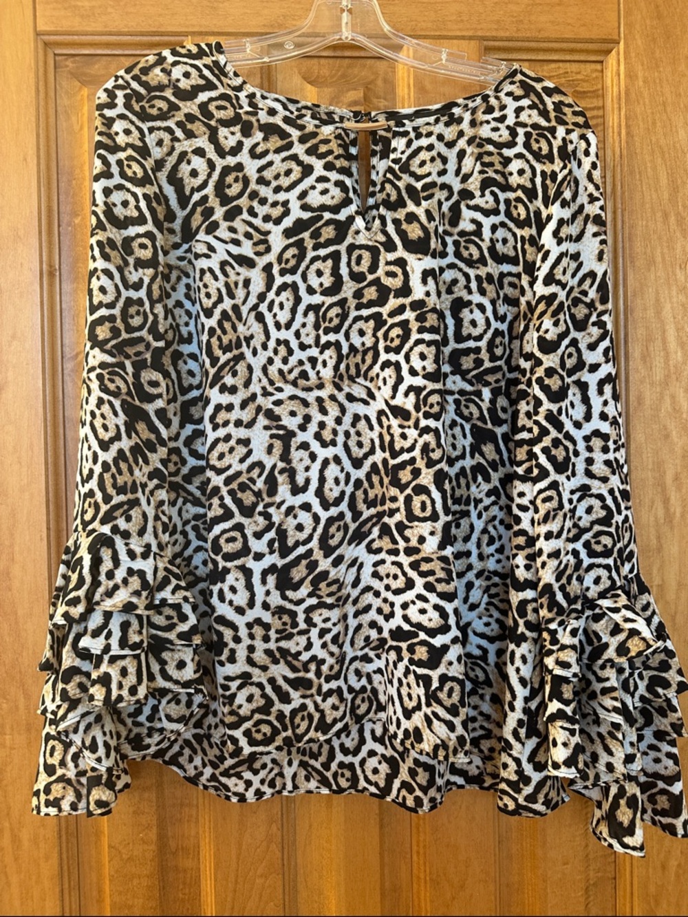 Thalia Sodi Leopard Print Ruffle-Sleeve Blouse - Black & Cream